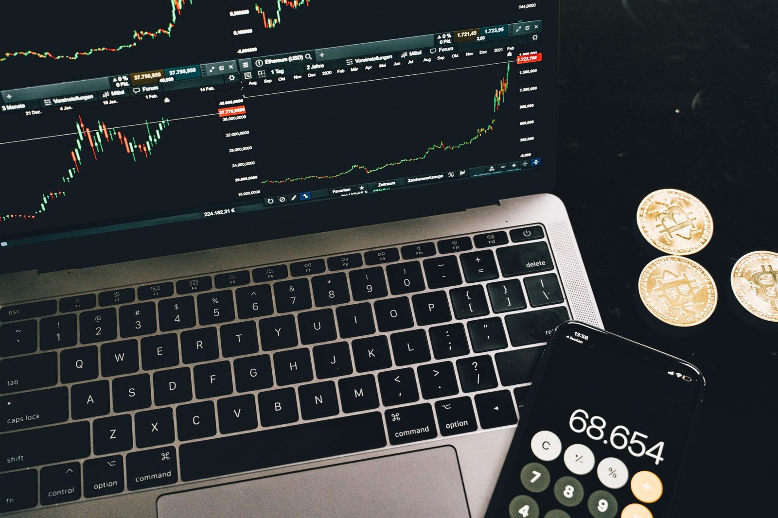 Laptop showing a trading chart