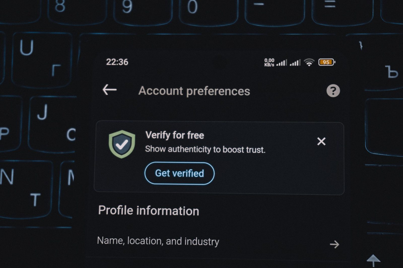 Phone screen asking the user to verify an account